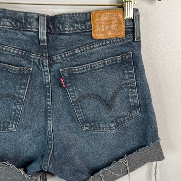 LEVIS Premium Wedgie Fit Upcycled Shorts Black Denim High Waist Button Fly  27 - Picture 7 of 14